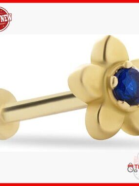 14K Yellow Gold Flower Stud Body Piercing Jewelry 8mm Bar 1mm Thick